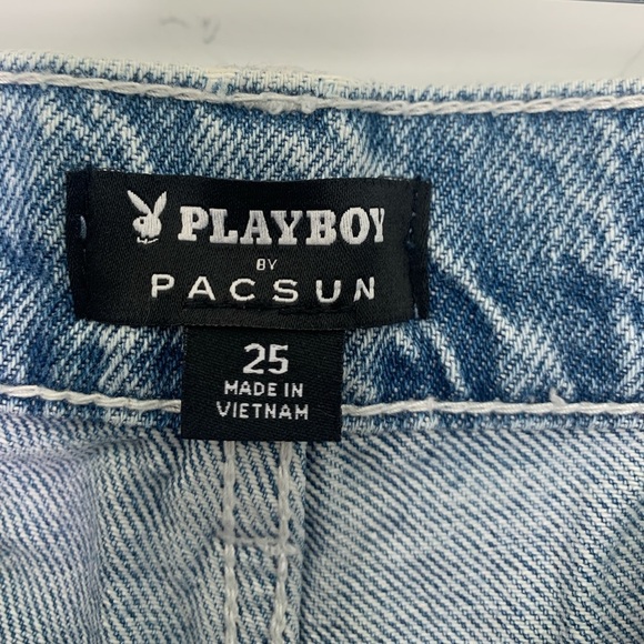 Pacsun Light Blue Distressed Wide Leg Playboy Bunny Graphic Jeans Size 25 - Picture 8 of 15